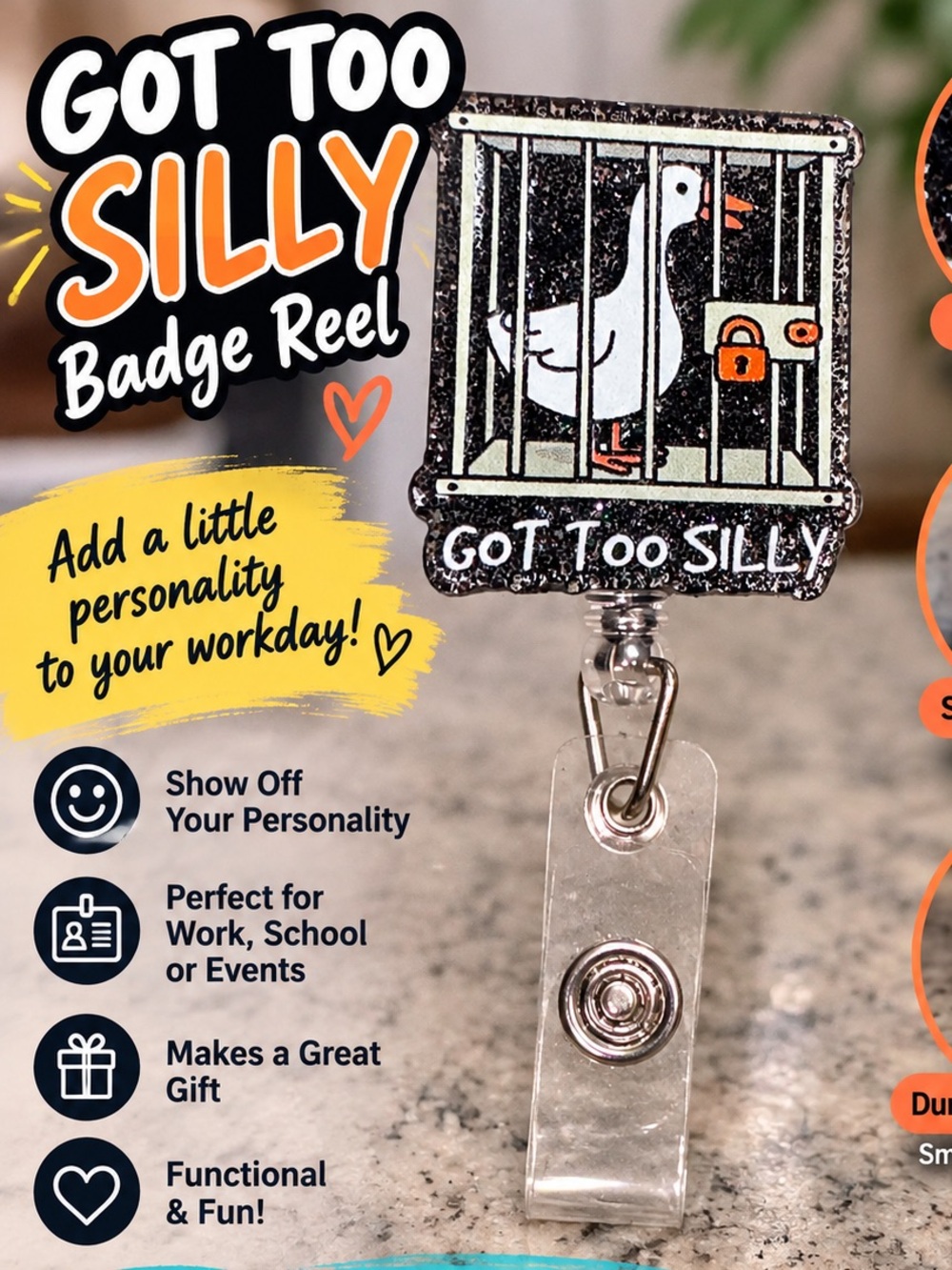 Black 'Got Too Silly' Goose Badge Reel Key & Card Holder